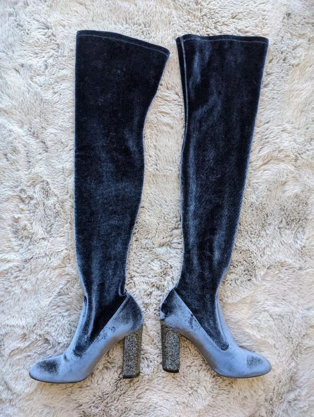 RENE CAOVILLA Swarovski Crystals Over Knee Velvet Boots 39